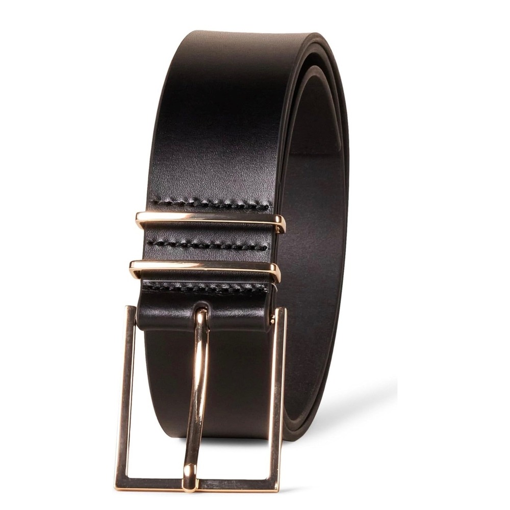Amazon Essentials Women's Leather Refined Buckle‎ Dress Belt Black Gold NEW 3X